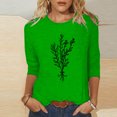 thumbnail image 2 of HKEJIAOI Chandail à Col Rond pour Femmes, Manches 3/4, T-Shirts Graphiques Mignons avec Fleurs, Haut d'Été Décontracté, A-Green m, 2 of 4