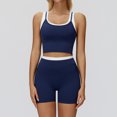 thumbnail image 3 of PISONIC Women Two Piece Workout Sets Color Block Backless Tank Top and High Waist Booty Lifting Shorts Gym Yoga Active Outfits, 3 of 7
