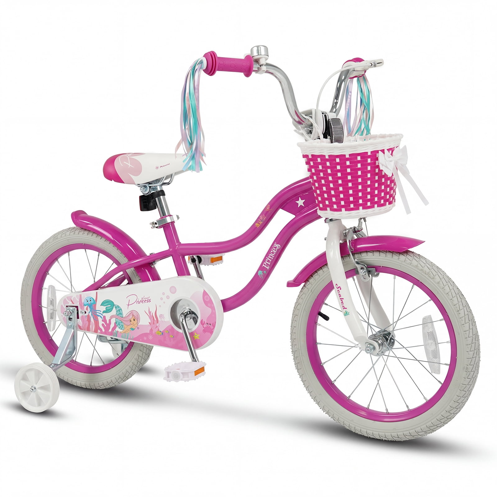 Costway 16" Kids Bike with Training Wheels Hand Coaster Brakes Adjustable Seat Handlebar Pink