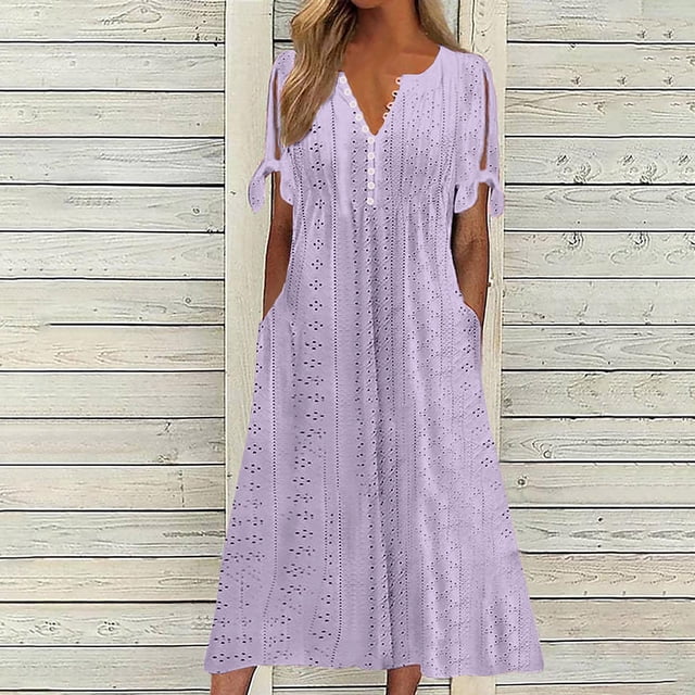 Babysbule Liquidation Robes d'Été pour Femmes, Mode Femmes Décontractée Ample Imprimé Papillon Col en V Manches Mi-Longues Boutons Poches Robe Longue