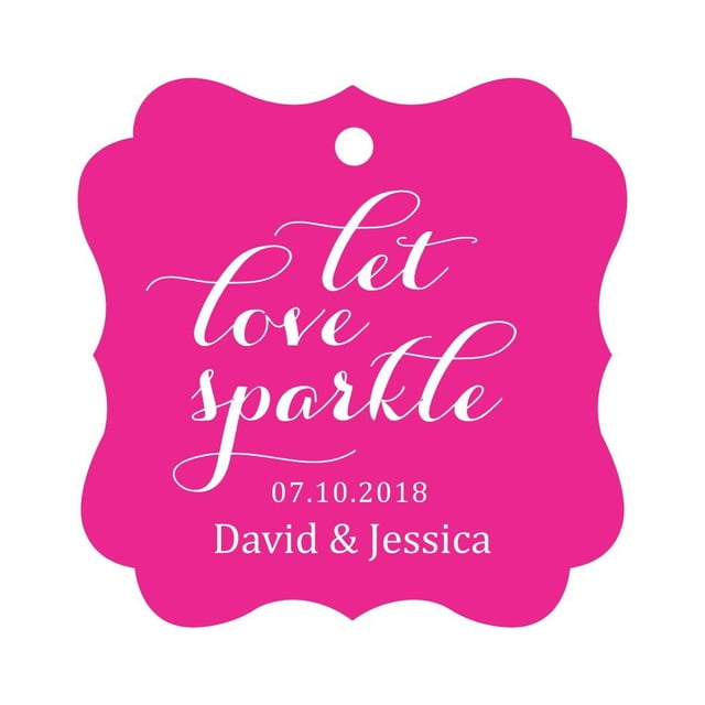 Darling Souvenir Custom Let Love Sparkle Wedding Hang Tags Personalized Fancy Frame Paper Tags -Magenta-100 Tags