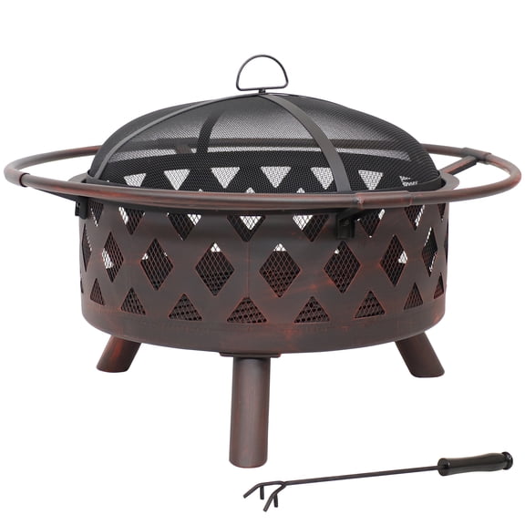 Sunnydaze Foyer Extérieur pour Camping Ou Cour Arrière à Tissage Croisé Découpé avec Pare-Étincelles et Tisonnier - 30 Pouces - Bronze