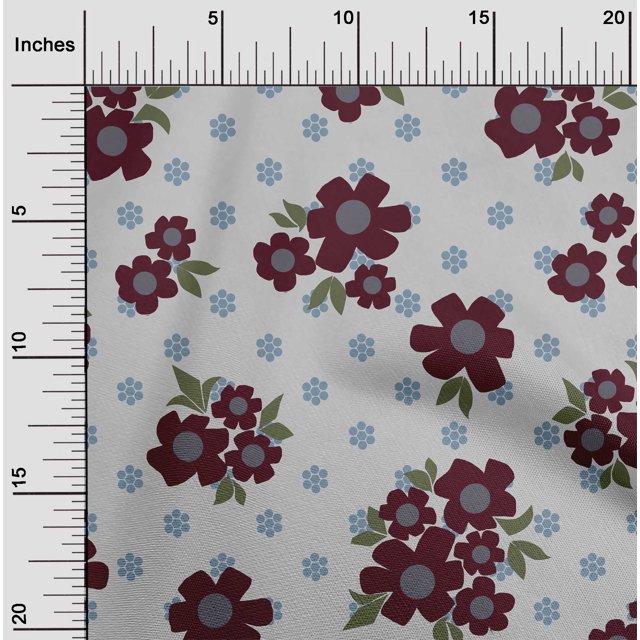 oneOone Popeline de Coton Sergé Bordeaux2 Tissu Floral et Géométrique Matière de Robe Tissu Imprimé Tissu au Mètre 56 Pouces de Large