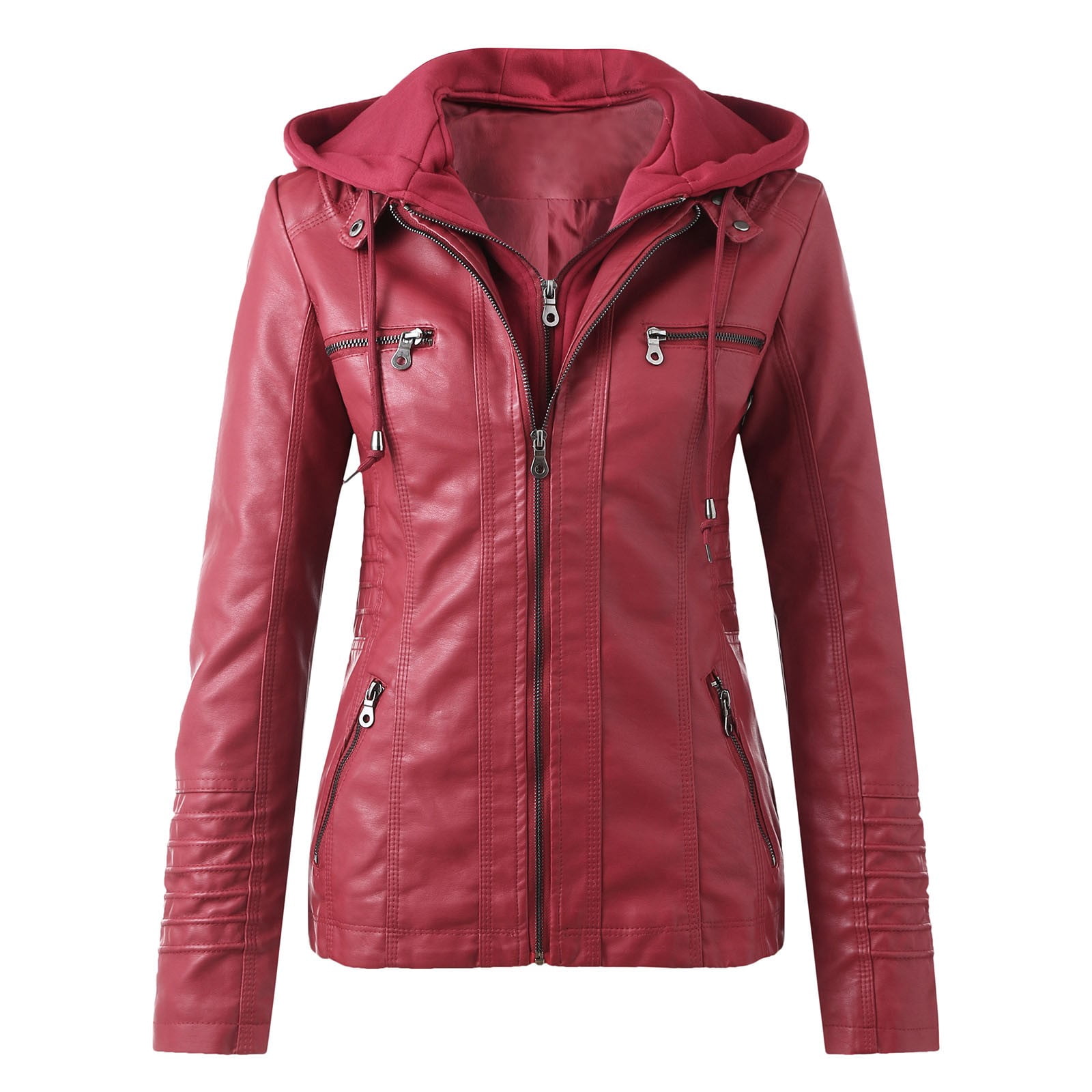 XZNGL Womens Slim Leather Stand Collar Zip Motorcycle Suit Belt Coat Jacket Tops