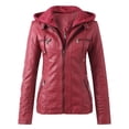 thumbnail image 1 of IMENGL Veste Zippée à Col Montant Ajustée en Cuir PU style Moto, Rouge 4TG, Taille M-4TG, 1 of 6