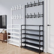 YYV Entryway Shoe Rack With Coat Rack 5-Layer Shoe Rack Organizer for Bedroom Dormitory Black