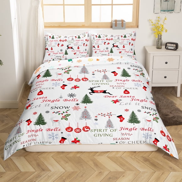 Erosebridal Merry Christmas Duvet Cover Queen, Xmas Tree Bedding Sets Queen Size, Reindeer Animal Decor, Reversible 3 Pieces(No Comforter)