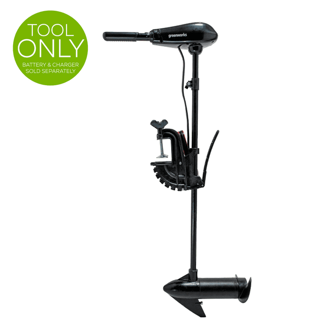Greenworks 12V 32lbs Trolling Motor (Tool Only) with a durable 36-inch composite shaft, 8-speed control system, and a 2-blade weedless propeller for eco-conscious boating. Ideal for small to medium-sized boats, it delivers 32 lbs of thrust and operates on a 12V deep-cycle marine battery (sold separately).