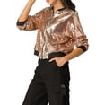 thumbnail image 1 of INSPIRE CHIC Women's Sequin Jacket Zipper Closure Hidden Pockets Bomber Jacket S Rose Gold, 1 of 8