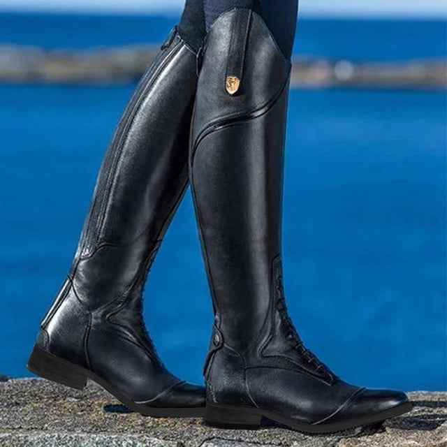 Bottes pour Femmes Hauteur Genou Couleur Unie Chaussures de Mode Fermeture Éclair Colorée Talon Bas Bottes de Cowboy Chevalier d'Équitation