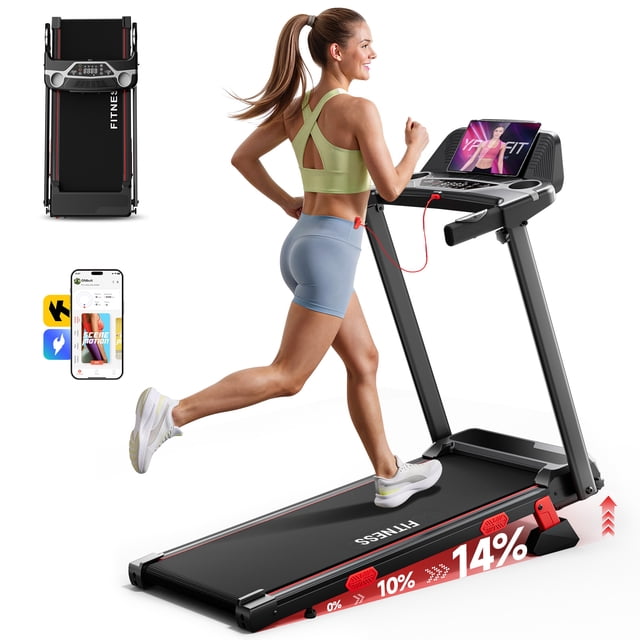 RHYTHM FUN Treadmill with 14% Incline for Home, Portable Treadmill with 7.5mph Adjustable Speed ,350lbs Capacity, APP Control
