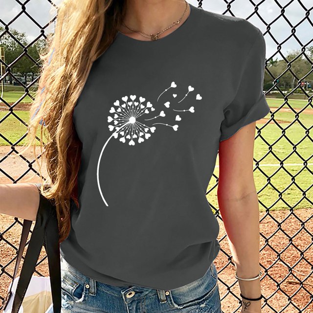 Meichang T-Shirts Graphiques Tendance pour Femmes Nouveauté Drôle Mignon T-Shirts à Imprimé Pissenlit Décontractés Col Rond Manches Courtes T-Shirts Légers Hauts