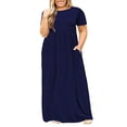 thumbnail image 1 of Fridja Robe Longue Décontractée pour Femme Grande Taille, Col Rond, Été, Manches Courtes, Unie, Ample, avec Poches, 1 of 5