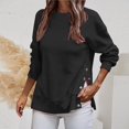 thumbnail image 4 of Women Sweatshirt O-Neck Side Split Button-down Women Sweatshirt Autumn Winter Solid Color Long Sleeve T-shirt, 4 of 8