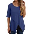 thumbnail image 2 of CHGBMOK Débardeurs Grande Taille pour Femmes Été Décontracté Col Rond Irrégulier Manches Courtes Chemise Ample Unie Col en V T-Shirt Femmes en Liquidation, 2 of 4