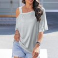 thumbnail image 4 of Meichang Women's Cold Shoulder Tops Short Sleeve Square Neck T Shirts Solid Color Basic Summer Tees Spaghetti Straped Casual Vacation Tees, 4 of 8