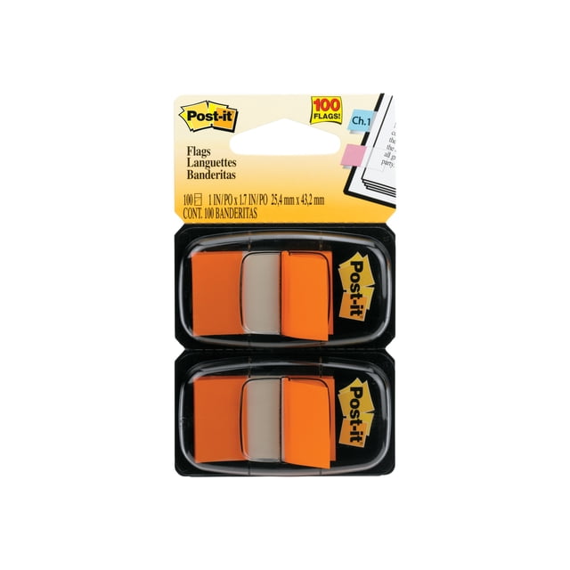 Drapeaux à Ruban Post-it Standard dans Distributeur, Orange, Lot de 100