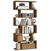 VASAGLE 6 Shelf Bookcase, S-Shaped Tall Bookshelf, Wood Display Shelf, Book Organizer, 27.6 x 9.5 x 75.4 inch, Rustic Brown, for Living Room, Office