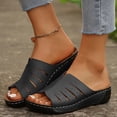 thumbnail image 2 of WRKEKC Sandals for Women Open Toe Elevated Wedge Slides Solid Color Cut Out Design Outdoor Beach Summer Sandals, 2 of 9