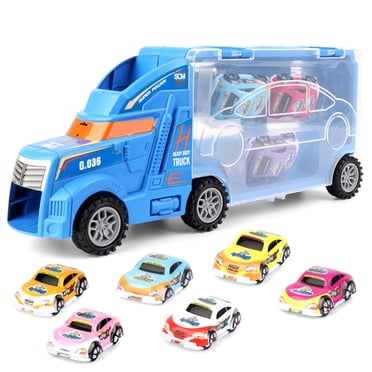 Car Carrier Truck Plastic Car Carrier Toy with 6PCS Pull Back Car for Kids