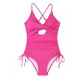 thumbnail image 5 of Penkiiy Womens One Piece Ribbed Swimsuits Tummy Control V Neck High Waisted Bathing Suit Summer Beach Plus Size Ruffle Wrap Swimwear S Hot Pink, 5 of 5