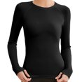 thumbnail image 3 of fheaev Chandails à Manches Longues pour Femmes Col Rond Chandail du Bas Ajusté Décontracté Extensible Ajusté sous-Blouses Entraînement Haut de Sport Pilates Vêtements de Mise en Forme Couche de Base Hauts, 3 of 5
