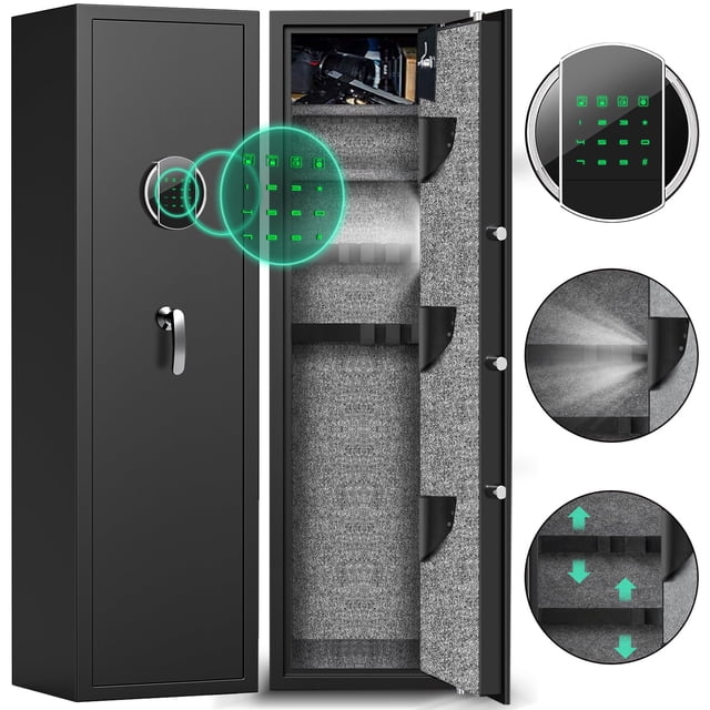 Riflewell 5-8 Gun Safe with Combination Lock, Steel Rifle & Shotgun Cabinet, Fireproof Anti-Theft Storage with Silent Alarm, Removable Shelf, 1 Count