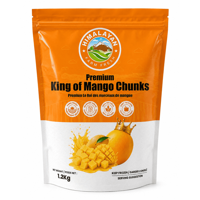 Himalayan Farm Fresh Premium Frozen Mango Chunks, IQF, Naturally Sweet, High Brix (18–22%), 1.2 kg, Himalayan Farm Fresh Premim Mango Chunks 1.2KG