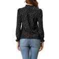 thumbnail image 3 of INSPIRE CHIC Women's Ruffled Mock Neck Smocked Long Sleeve Printed Blouse S Black-Dots, 3 of 8