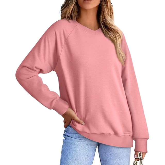 Chandails en Molleton Col en V pour Femmes Manches Longues Décontractées Tops Pull Oversize