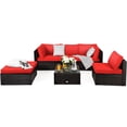 thumbnail image 4 of Costway Ensemble de Mobilier d'Extérieur en Rotin pour Patio 6 Pcs Canapé Sectionnel Coussiné Rouge, 4 of 10