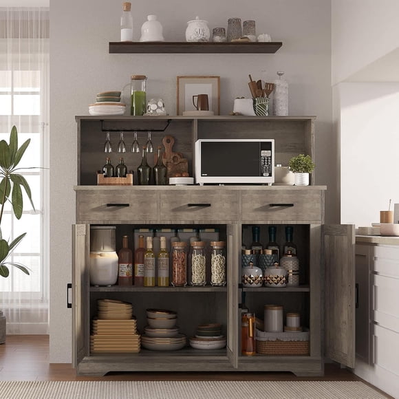 Eastvita Three - Drawer Microwave Cabinet Double - Sided Modern Kitchen Furniture with Drawers/Doors/Grey Multi - Door Microwave Stand