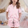 thumbnail image 3 of BLVB Girls Pajamas Satin Pajama Set Silk Pjs Short Sleeve Button down Shirts Summer Ruffle Sleepwear for Big Kids 5-15Y, 3 of 6