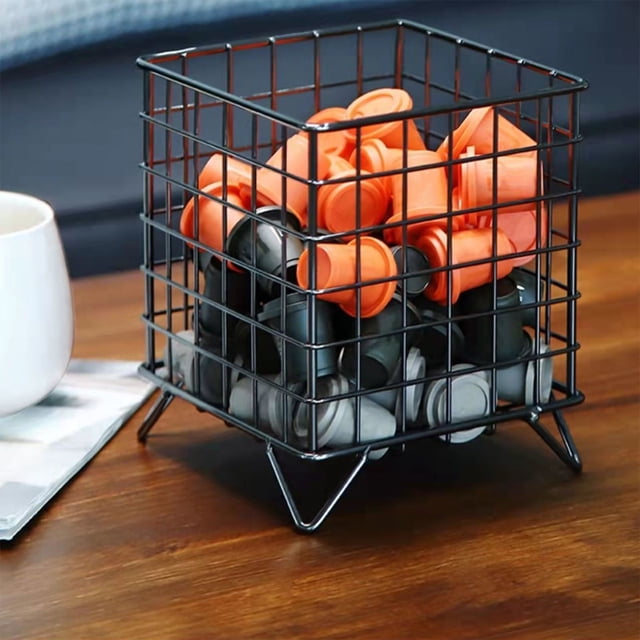 Aursykel Iron Coffee Pod Organizer Basket for Capsules Tea Bags Snacks Storage Home Office School with Modern Mesh Design Space Saving Solution for Coffee Bar Kitchen