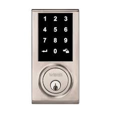 Weiser Éléments Nickel Satiné Serrure de Porte d'Entrée Sans Clé/pêne Dormant Électronique avec Écran Tactile Nickel Satiné