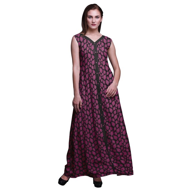 Bimba Robe de Plage Longue Sans Manches à Fente avant Imprimée de Feuilles Été Printemps pour Femmes - Moyen