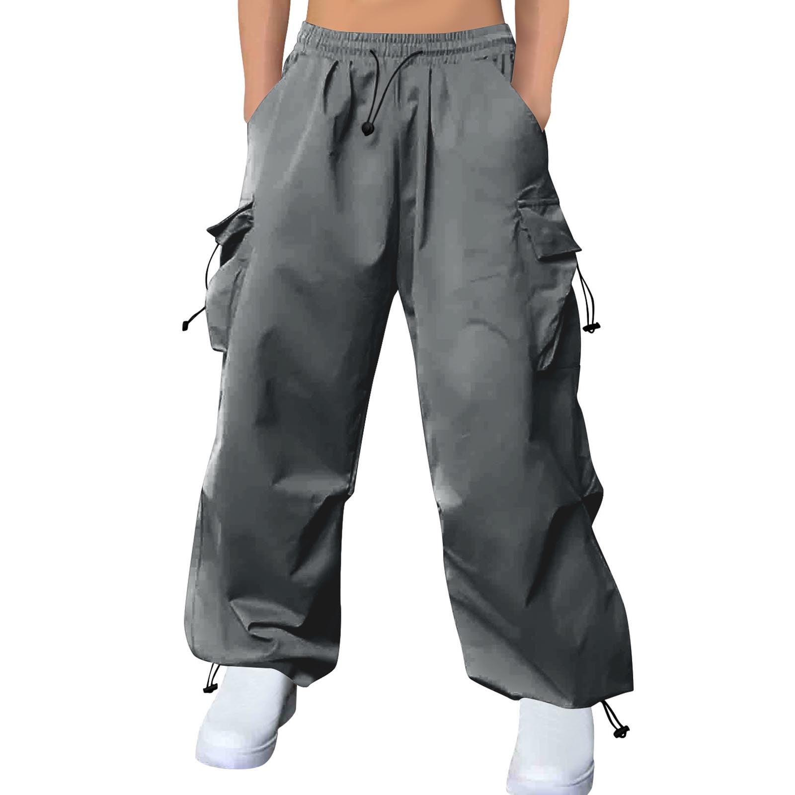 Baggy Pants for Men Cord Lock Drawstring Elastic Waist Wide Leg