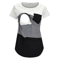 thumbnail image 1 of Pisexur Hauts d'Allaitement pour Femmes, Vêtements de Maternité Décontractés à Rayures Patchwork Col Rond Manches Courtes Double Couche T-Shirt de Grossesse avec Poche, 1 of 4