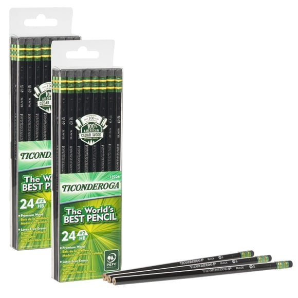 Ticonderoga Crayons, Mine Douce No 2, Noir, 24 Unités, Lot de 2