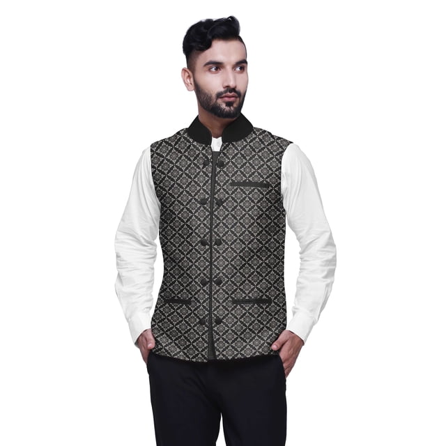 Atasi Artistic Printed Wedding Jackets For Men Nehru Jacket Waist Coat For Wedding & Festive Season-Large