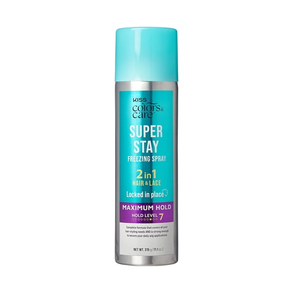 KISS COLORS & CARE Maximum Hold 2-in-1 Super Stay Freezing Spray 11.1 oz. - Daily Hair Styling Safe on Skin & Hair Easy Wash Out Humidity Resistant Sweat Resistant Spring Floral Scent