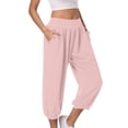 thumbnail image 1 of Timegard Womens Capri Pants Elastic High Waist Button Comfy Solid Color Casual Crop Pants with Pockets, 1 of 7