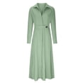thumbnail image 5 of Liquidation à 50 % de Rabais! Robes pour Femmes, Robe Chemise Irrégulière à Taille Haute pour Femmes avec Boutons, Col à Revers, Col en V, Couleur Unie, Ceinture, Manches Longues, Vert m, 5 of 5
