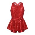 thumbnail image 1 of Hansber Robe de Danse Jazz Latine pour Filles Sequins Dos Ouvert Justaucorps de Ballet Performance de Scène Rouge 16, 1 of 6