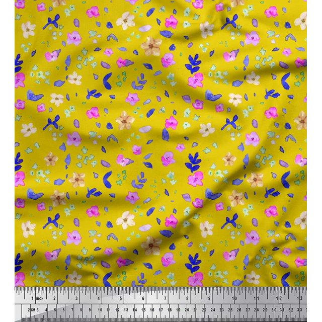 Soimoi Silk Fabric Flower Watercolor Printed Fabric 1 Yard 42 Inch Wide