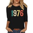 thumbnail image 3 of Uootdi Hauts pour Femmes Manches 3/4 Col Ras du Cou 1976 Imprimé Arc-en-Ciel Rétro Coupe Décontractée T-Shirts Nostalgiques pour Escapade d'Été Cadeau, 3 of 4