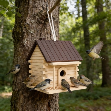 Todaioua Wooden Bird House Outdoor Courtyard Bird Feeder Wooden Graffiti Bird Nests Parrot Breeding Bird House for Garden Patio Yard Decor Hanging Birdhouse for Birds Wildlife Habitat Decor