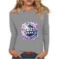 thumbnail image 2 of Styesk Chemises à Manches Longues pour Femmes Nouvel An T-shirt Décontracté Imprimé Col Rond Manches Longues, 2 of 4