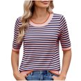 thumbnail image 1 of Pisexur Hauts de Printemps pour Femmes 2025, Hauts d'Entraînement pour Femmes, Hauts pour Dames Blouses à Manches Courtes Rayées Col Rond Mode Décontractée Rose, TG, 1 of 8
