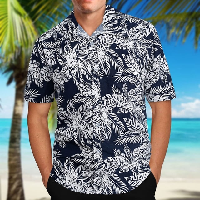 EGNMCR Chemise à Manches Courtes à Col à Revers à Imprimé Hawaïen pour Homme